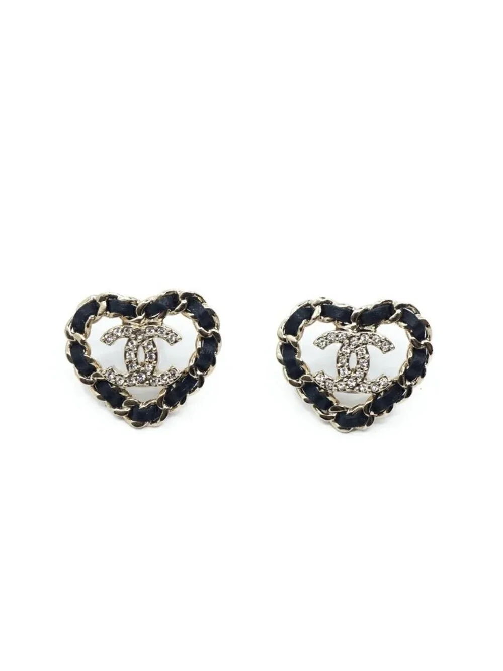 Chanel 25B Earrings Leather Chain Gold Black CC Logo Metal